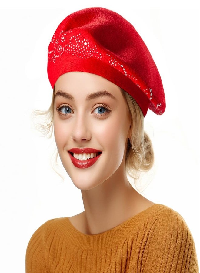 LADYBRO Red Barrette Hat French Beret for Women Ladies Dress Soft Wool Knitted Caps - Image 4